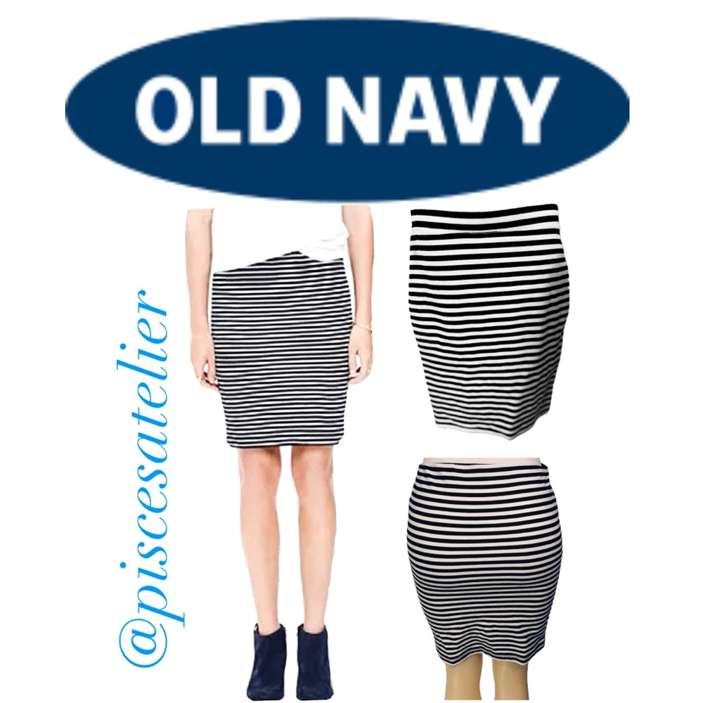 Old Navy Black and White Striped Knit Bandage Pencil Skirt, Size Small Petite